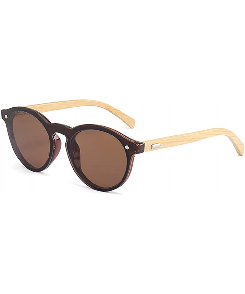 One Piece Lens Sunglasses Men Bamboo Mirror Round Sun Glasses Women Unisex - Brown - CH18IIX4ULU $9.22 Round