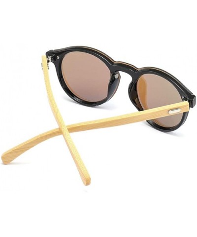 One Piece Lens Sunglasses Men Bamboo Mirror Round Sun Glasses Women Unisex - Brown - CH18IIX4ULU $9.22 Round