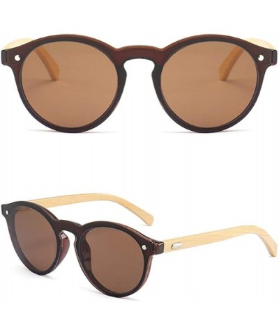 One Piece Lens Sunglasses Men Bamboo Mirror Round Sun Glasses Women Unisex - Brown - CH18IIX4ULU $9.22 Round