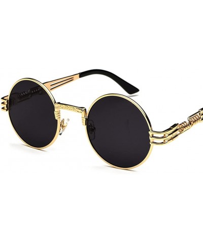 Vintage Round Sunglasses Men Black Retro Punk Sun Glasses Women Summer 2018 - Gold With Black - CQ18E7NIIYE $10.84 Round