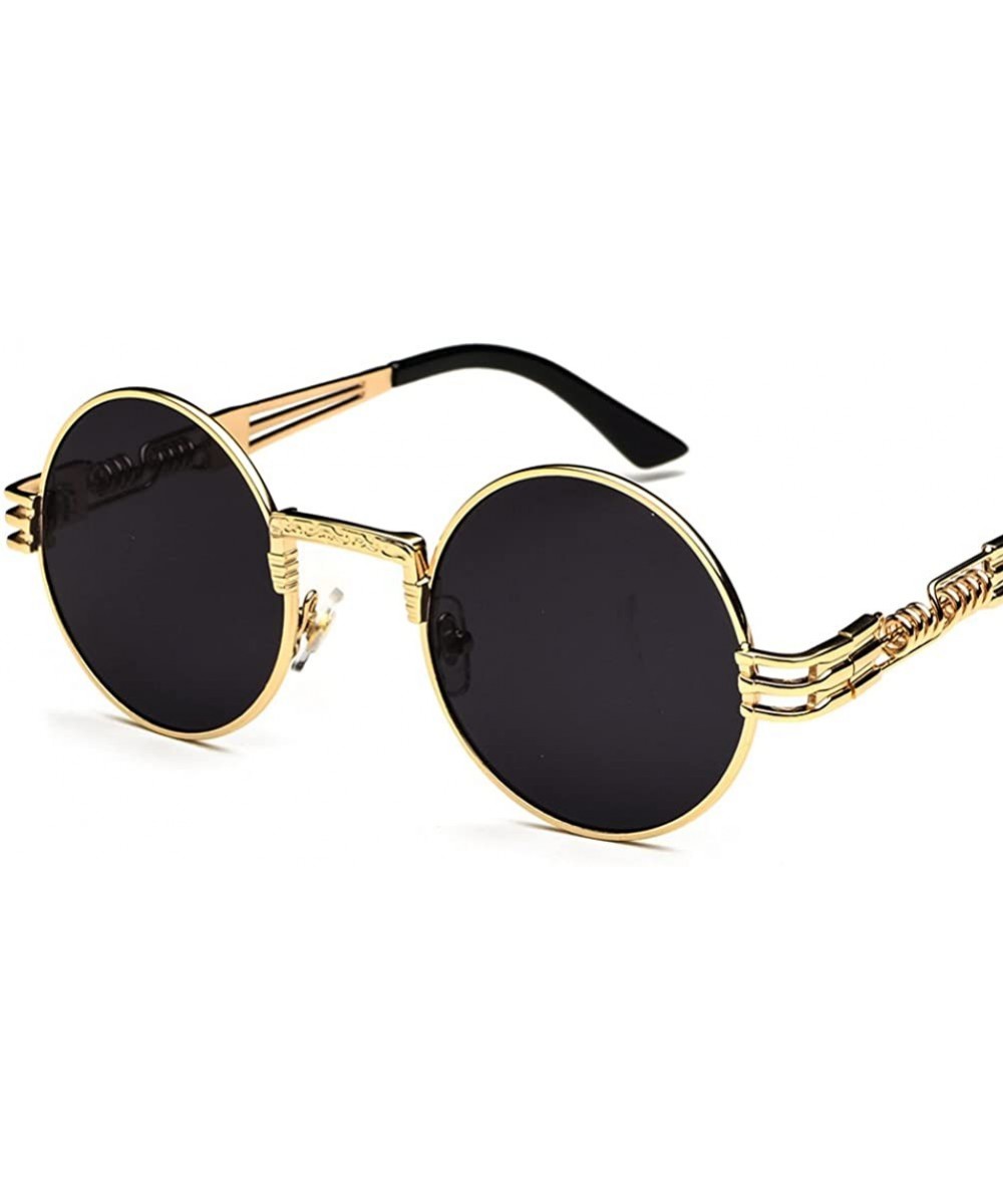 Vintage Round Sunglasses Men Black Retro Punk Sun Glasses Women Summer 2018 - Gold With Black - CQ18E7NIIYE $10.84 Round