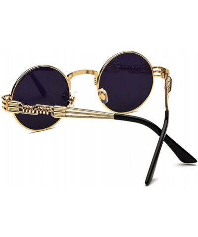 Vintage Round Sunglasses Men Black Retro Punk Sun Glasses Women Summer 2018 - Gold With Black - CQ18E7NIIYE $10.84 Round