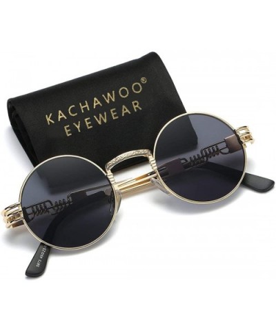 Vintage Round Sunglasses Men Black Retro Punk Sun Glasses Women Summer 2018 - Gold With Black - CQ18E7NIIYE $10.84 Round