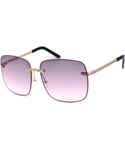 Womens Chain Jewel Metal Rim Rectangular Sunglasses - Gold Purple Pink - CK195SD8WNY $7.91 Rectangular