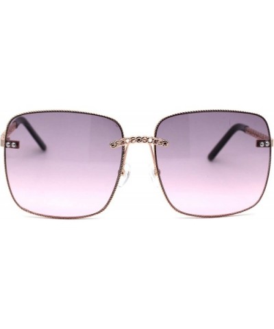 Womens Chain Jewel Metal Rim Rectangular Sunglasses - Gold Purple Pink - CK195SD8WNY $7.91 Rectangular