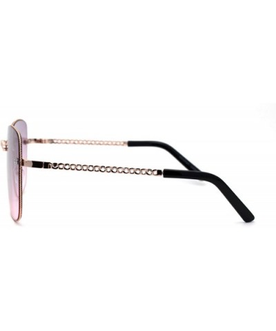 Womens Chain Jewel Metal Rim Rectangular Sunglasses - Gold Purple Pink - CK195SD8WNY $7.91 Rectangular