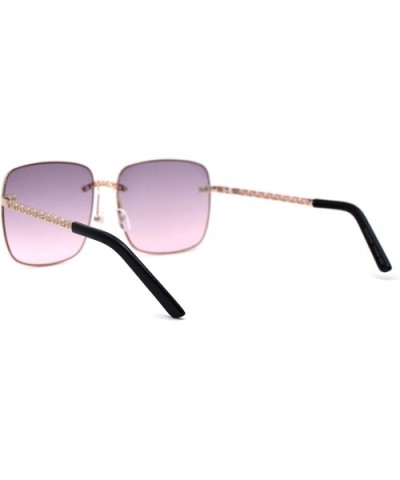 Womens Chain Jewel Metal Rim Rectangular Sunglasses - Gold Purple Pink - CK195SD8WNY $7.91 Rectangular