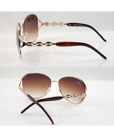 Luxury Chic Metal Chain Open Temple Butterfly Oversize Sunglasses A046 - Brown/ Brown - CD187IZ939X $10.32 Butterfly