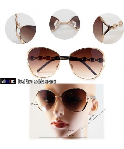 Luxury Chic Metal Chain Open Temple Butterfly Oversize Sunglasses A046 - Brown/ Brown - CD187IZ939X $10.32 Butterfly