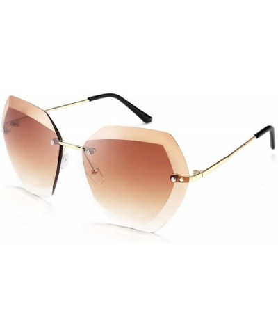 Women Oversized Rimless Sunglasses Diamond Cutting Lens Sun Glasses B2569 - Brown - CO194X6HQCC $9.08 Rimless