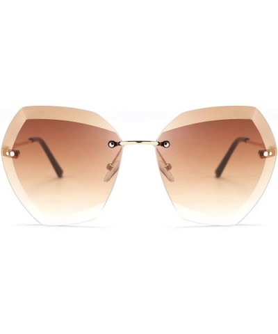 Women Oversized Rimless Sunglasses Diamond Cutting Lens Sun Glasses B2569 - Brown - CO194X6HQCC $9.08 Rimless