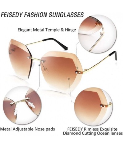 Women Oversized Rimless Sunglasses Diamond Cutting Lens Sun Glasses B2569 - Brown - CO194X6HQCC $9.08 Rimless