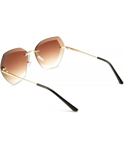 Women Oversized Rimless Sunglasses Diamond Cutting Lens Sun Glasses B2569 - Brown - CO194X6HQCC $9.08 Rimless