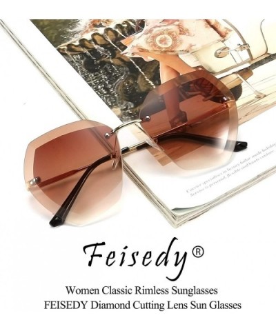 Women Oversized Rimless Sunglasses Diamond Cutting Lens Sun Glasses B2569 - Brown - CO194X6HQCC $9.08 Rimless