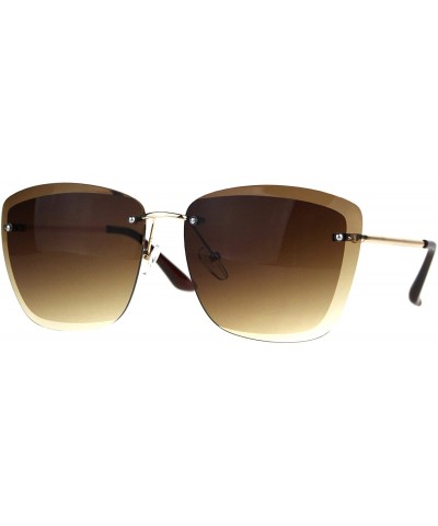 Womens Designer Fashion Sunglasses Beveled Rimless Square Frame UV 400 - Gold (Brown) - C9189STR4XL $7.44 Rimless