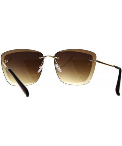 Womens Designer Fashion Sunglasses Beveled Rimless Square Frame UV 400 - Gold (Brown) - C9189STR4XL $7.44 Rimless