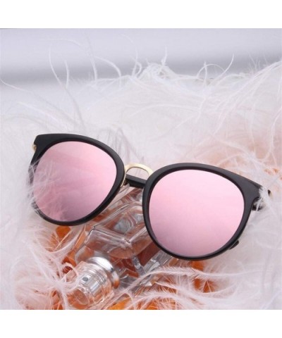 Coating Cat Eye Sunglasses for Women Round Sunglasses Female Cateye Glasses - Black Silver - C9199CGEMYM $10.58 Round