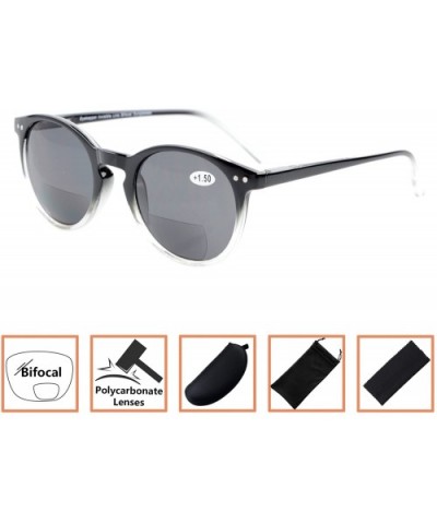 Key Hole Style Bifocal Sun Readers Spring Hinge Round Reading Sunglasses - Black Clear - C1180N7Z4XC $9.96 Round