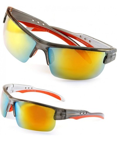 Unisex Polarized Mirrored Sports Wrap Sunglasses P006 - Grey Red/ Yellow Revo - C1186LUXGY3 $7.94 Wrap