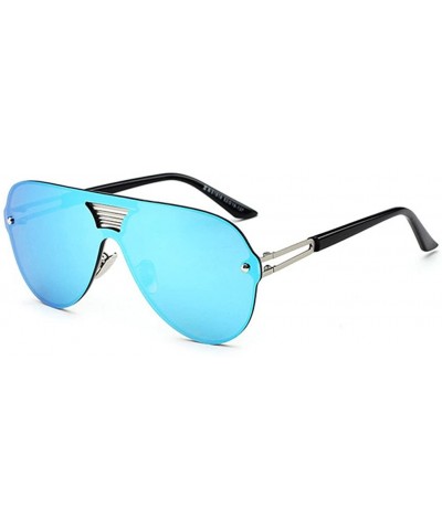 Rimless Sunglasses Unisex Stylish Frame Lens All In One Designed Lens 62mm - Black/Blue - CD12ENFQJHR $16.59 Aviator