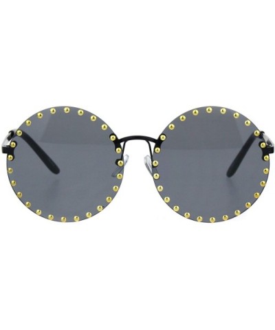 Round Circle Lens Metal Stud Rimless Hippie Pimp Sunglasses - Black Gold - CY18HRO8OR4 $8.28 Round
