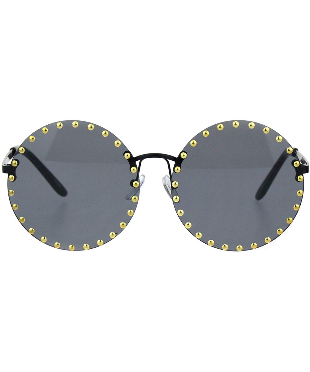 Round Circle Lens Metal Stud Rimless Hippie Pimp Sunglasses - Black Gold - CY18HRO8OR4 $8.28 Round