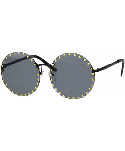 Round Circle Lens Metal Stud Rimless Hippie Pimp Sunglasses - Black Gold - CY18HRO8OR4 $8.28 Round