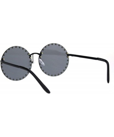 Round Circle Lens Metal Stud Rimless Hippie Pimp Sunglasses - Black Gold - CY18HRO8OR4 $8.28 Round