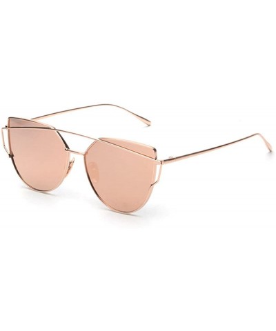 Fashion Twin-Beams Classic Women Metal Frame Mirror Sunglasses Cat Eye Glasses - Rose Gold - C118QN3HGY8 $8.04 Cat Eye
