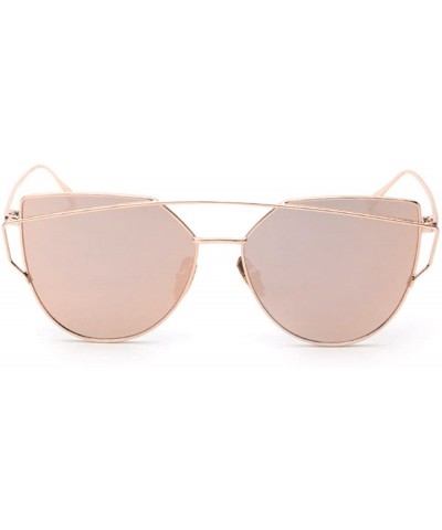 Fashion Twin-Beams Classic Women Metal Frame Mirror Sunglasses Cat Eye Glasses - Rose Gold - C118QN3HGY8 $8.04 Cat Eye