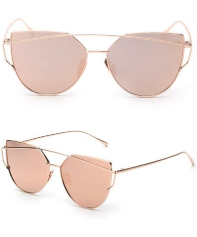 Fashion Twin-Beams Classic Women Metal Frame Mirror Sunglasses Cat Eye Glasses - Rose Gold - C118QN3HGY8 $8.04 Cat Eye