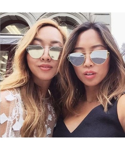 Fashion Twin-Beams Classic Women Metal Frame Mirror Sunglasses Cat Eye Glasses - Rose Gold - C118QN3HGY8 $8.04 Cat Eye