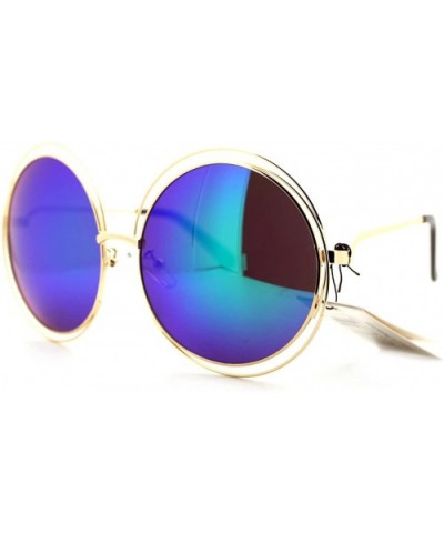 Womens Super Oversized Designer Sunglasses Round Circle Wire Metal Frame - Gold - C8125Y2PZXR $6.96 Oversized