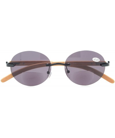 Spring Hinges Wood Arms Rimless Round Bifocal Sunglasses - Black - CY18Y02L95I $15.59 Rimless