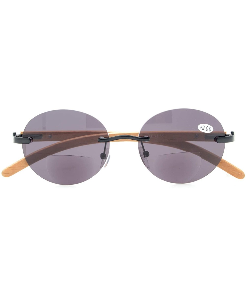 Spring Hinges Wood Arms Rimless Round Bifocal Sunglasses - Black - CY18Y02L95I $15.59 Rimless