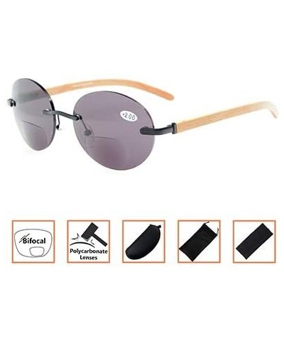 Spring Hinges Wood Arms Rimless Round Bifocal Sunglasses - Black - CY18Y02L95I $15.59 Rimless