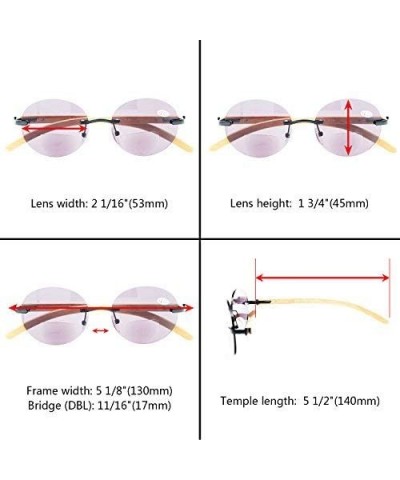 Spring Hinges Wood Arms Rimless Round Bifocal Sunglasses - Black - CY18Y02L95I $15.59 Rimless