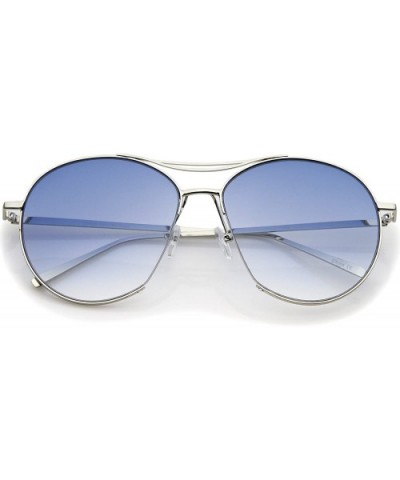 Oversized Metal Frame Brow Bar Semi-Rimless Gradient Flat Lens Aviator Sunglasses 60mm - Silver / Blue Gradient - CZ12MZJN47E...