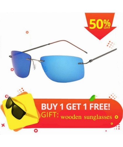 Titanium Rimless Sunglasses Polarized Men Super Thin Frameless Sun Black - Silver - CL18XEC3XXI $20.61 Aviator