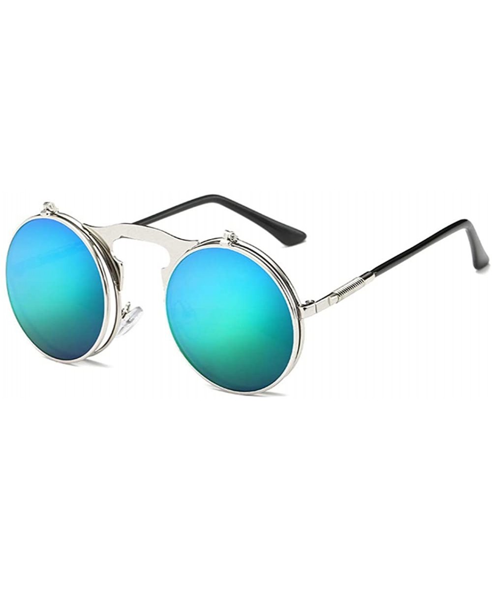 Vintage Flip Up Sunglasses Juniors John Lennon Style Circle Sun Glasses - Silvergreen - C518RN5KX20 $8.32 Round