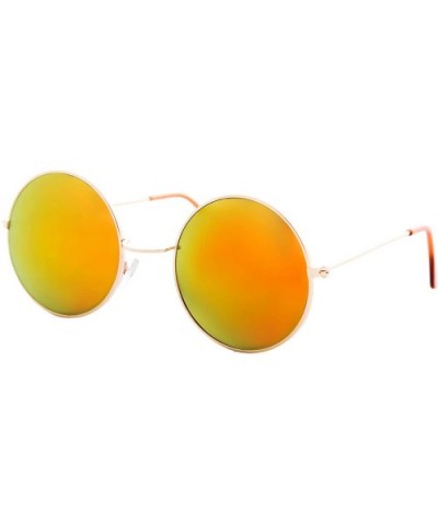 Small Round Sunglasses Men Women Mirrored Lens Classic Vintage Stylish - Gold Metal Frame / Mirrored Orange Lens - CL18UMEU7H...
