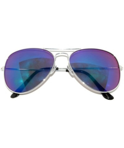 Metal Frame Silver Color with Full Mirror Lens - Blue-green Lens - C911MW5TTZZ $4.40 Aviator