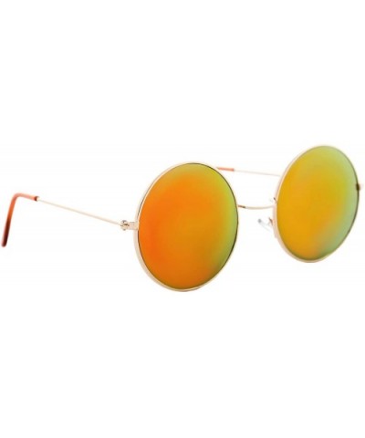 Small Round Sunglasses Men Women Mirrored Lens Classic Vintage Stylish - Gold Metal Frame / Mirrored Orange Lens - CL18UMEU7H...