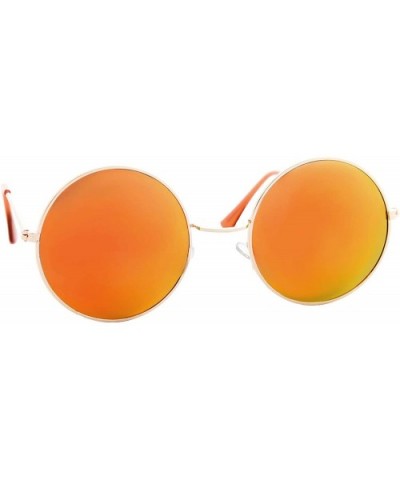 Small Round Sunglasses Men Women Mirrored Lens Classic Vintage Stylish - Gold Metal Frame / Mirrored Orange Lens - CL18UMEU7H...