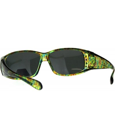 Polarized Womens Floral Print Fit Over Rectangular 54mm Sunglasses - Green Brown - C218D44CDNQ $12.60 Oversized