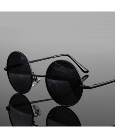 Retro Classic Vintage Round Polarized Sunglasses Men Sun Glasses Women Metal Frame Black Lens Eyewear Driving - CR1985NX6I6 $...