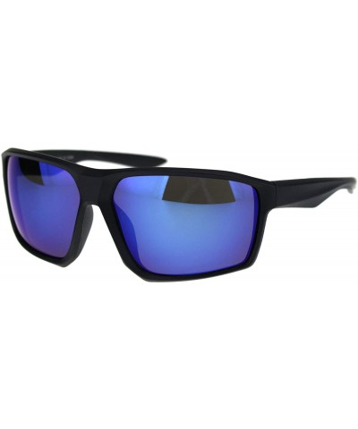 Mens Futuristic Robotic Squared Matte Plastic Black Frame Sunglasses - Matte Black Blue Mirror - C018QT088S3 $6.41 Sport