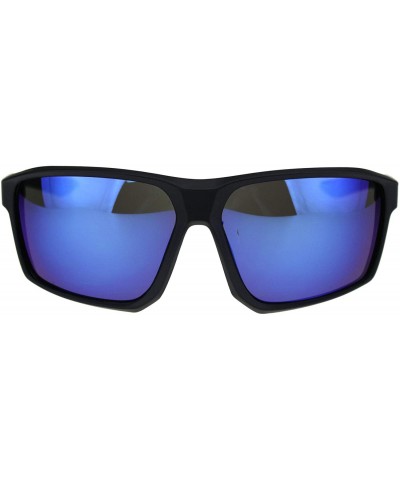 Mens Futuristic Robotic Squared Matte Plastic Black Frame Sunglasses - Matte Black Blue Mirror - C018QT088S3 $6.41 Sport