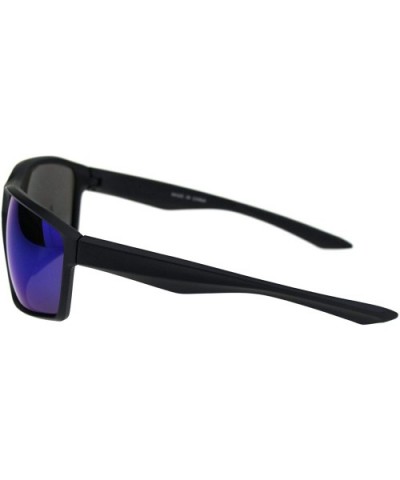 Mens Futuristic Robotic Squared Matte Plastic Black Frame Sunglasses - Matte Black Blue Mirror - C018QT088S3 $6.41 Sport