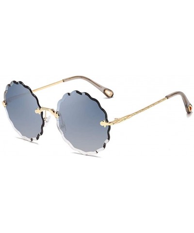 Rimless Cut-out Flower Lens Round Sunglasses - Blue Grey - CN18RR0TO7I $12.05 Round